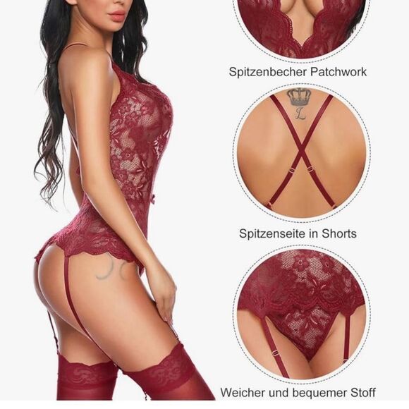 Romantic Red Lace Bra Set - Picture 3 of 13